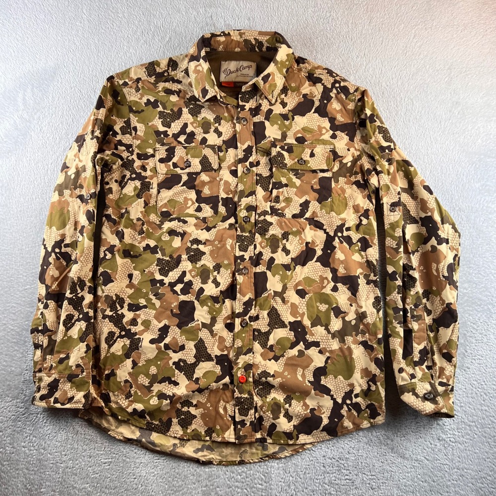 Duck Camp Midland Wingshooter Camo Shirt Mens Large LS100 Hunting Fishing Brown
